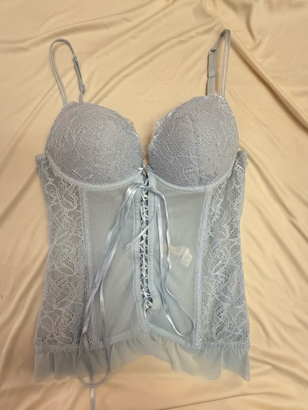 Philippe Matignon Light Blue Lace Front Tie Bustier Size 38